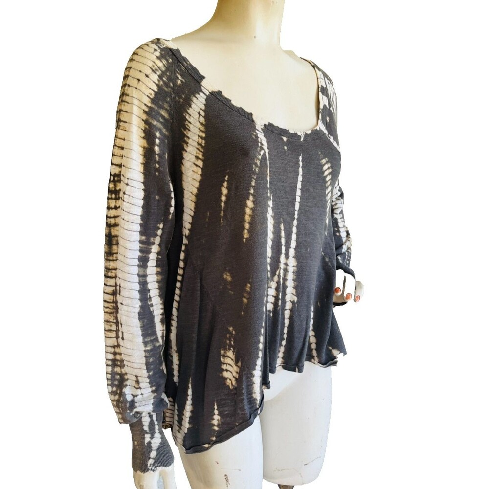 C&C CALIFORNIA Gray Tie Dye Tunic Top 100% Cotton Art to Wear Long Sleeve Size M